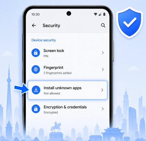 1xBet Android install unknown apps toggle highlighted permission safety