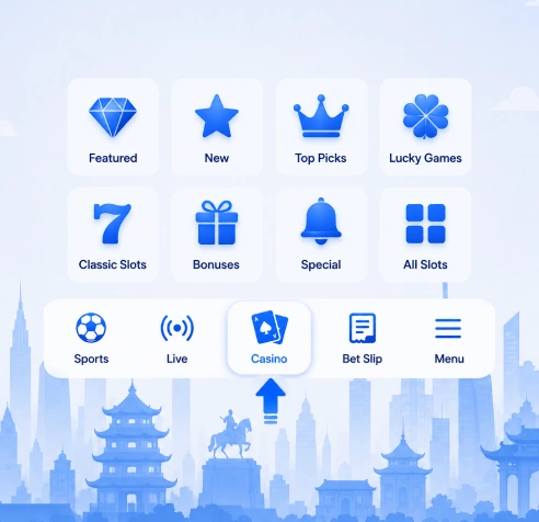 1xBet casino access Mongolia app navigation casino tab highlighted 