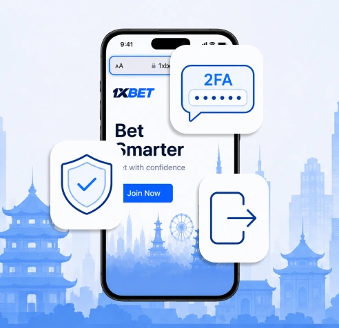 1xBet secure login tips Mongolia shield two factor logout icons 